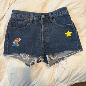 Levi's Dark Blue Jean Shorts with Fun Patches